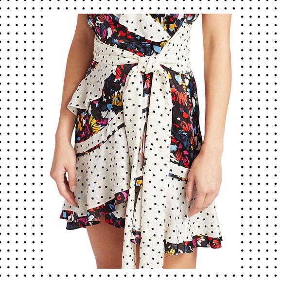 NWT Tanya Taylor - Bianka Mixed Print Wrap Mini Dress 6 - Picture 7 of 12